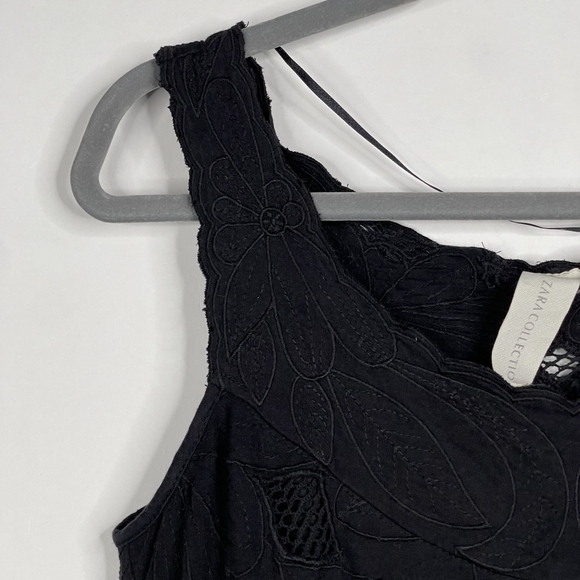 2/$30 ZARA Embroidered Meshed Cutout Dress Medium Black Round Hem #7282 - Picture 5 of 12